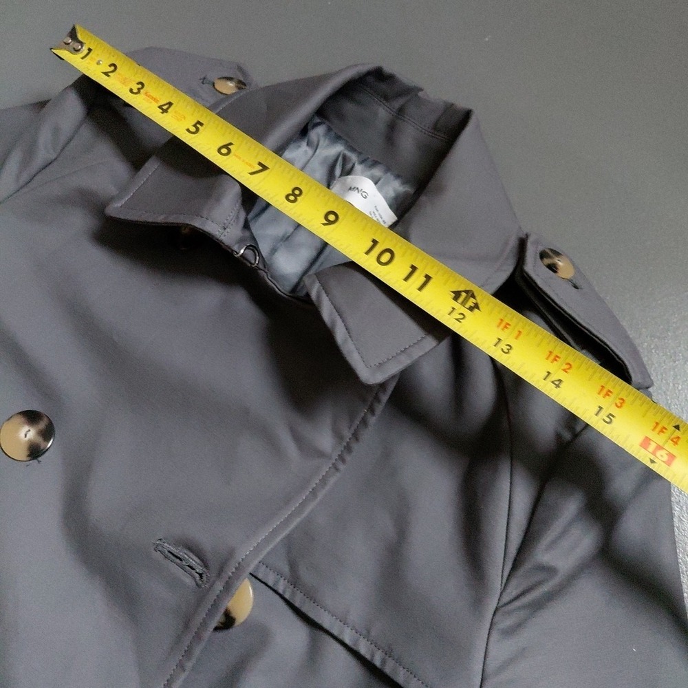 NEW MANGO MNG $159 GRAY LONG DOUBLE BREASTED TRENCH COAT Size XS Belted Luxury - Picture 13 of 16